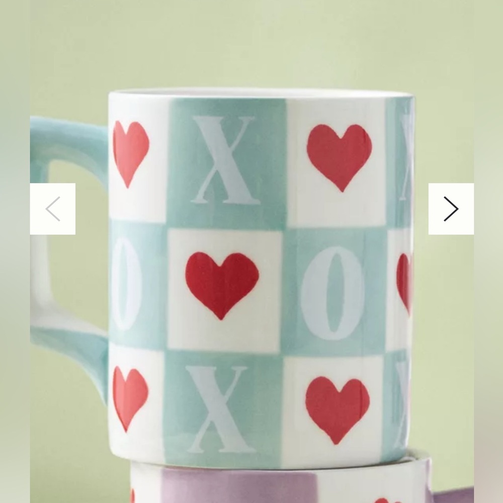 Anthropologie - Vaisselle Collab,‎ Aqua and Ivory Checkered, Love Mug